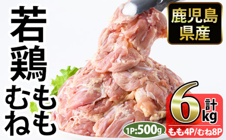 No.1359-B 鹿児島県産若鶏もも肉・むね肉(計約6kg・もも4P/むね8P) 国産 九州産 鹿児島県産 鶏肉 若鶏 とり肉 もも肉 モモ肉 むね肉 ムネ肉 小分け 肉 冷凍 おかず お弁当 おつまみ 唐揚げ チキン南蛮 サラダチキン [南九フーズ]