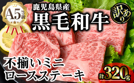 [訳あり]鹿児島県産A5等級黒毛和牛不揃いロースミニステーキ (計320g) 黒毛和牛 ロースステーキ 冷凍[KNOT]