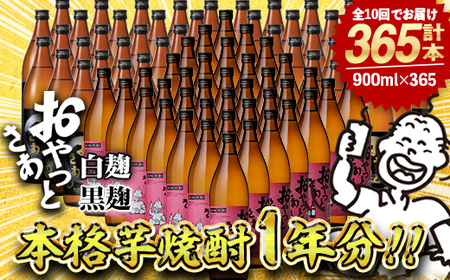 ≪本格芋焼酎1年分!≫おやっとさあ365本セット!(全10回 / おやとさあ900ml×120本・おやっとさあ黒900ml×245本) 芋焼酎 さつま芋 定期便[岩川醸造]T45