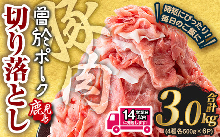 [14営業日以内発送予定]鹿児島県曽於市産 曽於ポーク切り落とし 合計3.0kg(ロース/バラ/肩ロース/モモウデ切り落とし) 国産 豚肉 切り落とし[Rana]A413-2w-v02