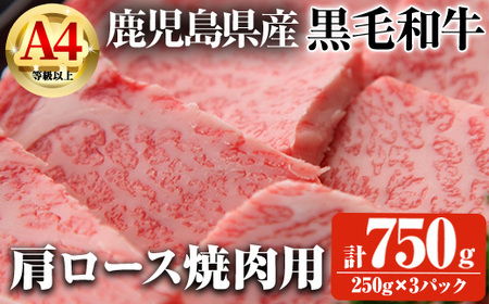 [数量限定]鹿児島県産黒毛和牛A4等級以上肩ロース焼肉用 (合計750g+和牛スジ肉250g×1P) 鹿児島県産 黒毛和牛 肩ロース[ビーフ倉薗]A800-v01