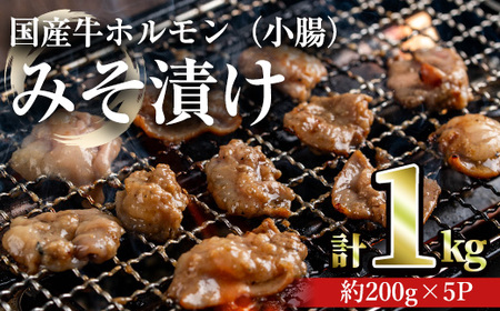 国産牛ホルモン(小腸)みそ漬け(計1kg・約200g×5パック) 牛肉 ホルモン みそ漬け[おきどき]A817-v01