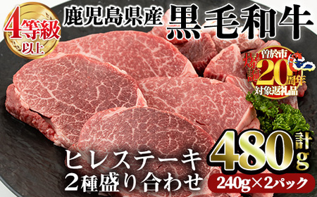 [期間限定ユッケ付き!]鹿児島県産黒毛和牛(4〜5等級)ヒレステーキ2種盛り(合計520g / ヒレ240g×2P・ユッケ40g×1P) 牛肉 ヒレ肉 冷凍[カミチク]A231-v01-02