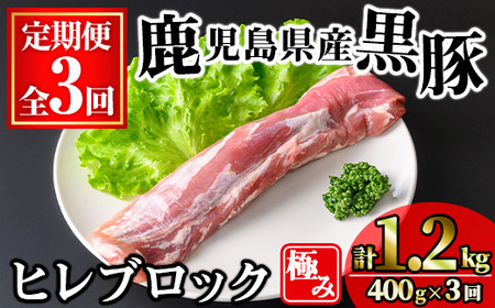 [定期便・全3回]かごしま味わい黒豚 極みヒレ肉(計1.2kg/400g×3回) 豚肉 黒豚 ヒレ [KNOT]