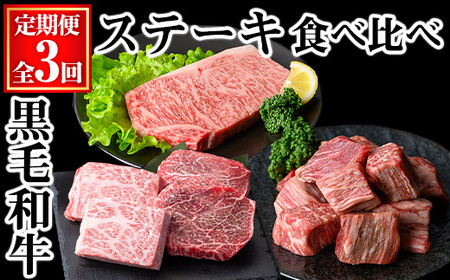 [定期便・全3回]黒毛和牛ステーキ食べ比べ定期便 (合計1.2kg) 黒毛和牛 ロース ヒレ [KNOT]