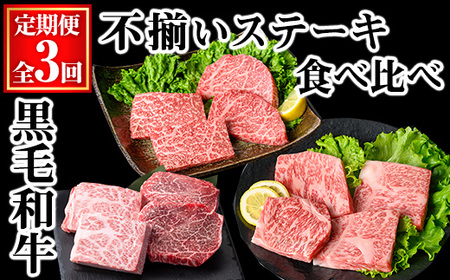 [定期便・全3回]黒毛和牛不揃いステーキ食べ比べ定期便 (合計1.04kg) 黒毛和牛 赤身 訳あり [KNOT]