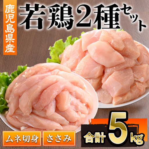 鹿児島県産若鶏ささみ・ムネセット(合計5kg・各250g×10P)若鶏 切身 冷凍[株式会社羽根]