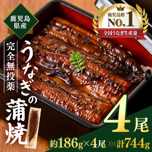 鹿児島県産うなぎ蒲焼 (計約744g / 約186g×4尾) 鰻 ウナギ うなぎ【薩摩川内鰻】 A1110