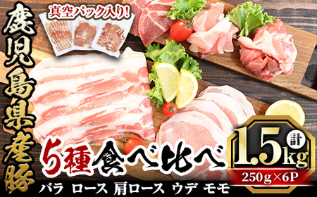 鹿児島県産「天恵美豚」豚バラ・ロース・肩ロース・モモ・ウデ(250g×6P・計1.5kg) 国産 豚 豚肉【アグリおおすみ】A-340