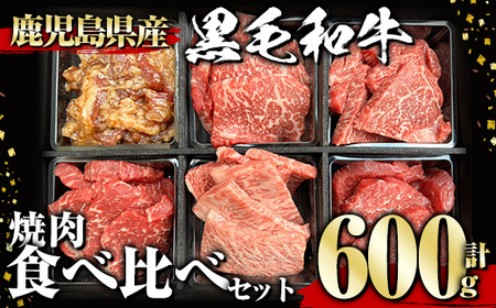 鹿児島県産黒毛和牛 焼肉食べ比べセット(600g) 黒毛和牛 和牛 牛肉[1129]A359-v01