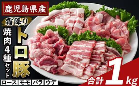 K-379-A 鹿児島県産霜降りトロ豚 焼肉用バラエティセット(合計1kg)[KNOT]霧島市 ロース バラ ウデ モモ 焼き肉 ヤキニク 豚肉 国産 鹿児島県産 肉 精肉 小分け セット 食べ比べ