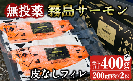 霧島サーモン 皮なしフィレ(計400g前後・200g前後×2枚) [福山黒酢]刺身 焼き物 魚 魚介 無投薬 サケ 鮭 海鮮 かくいだ 桷志田