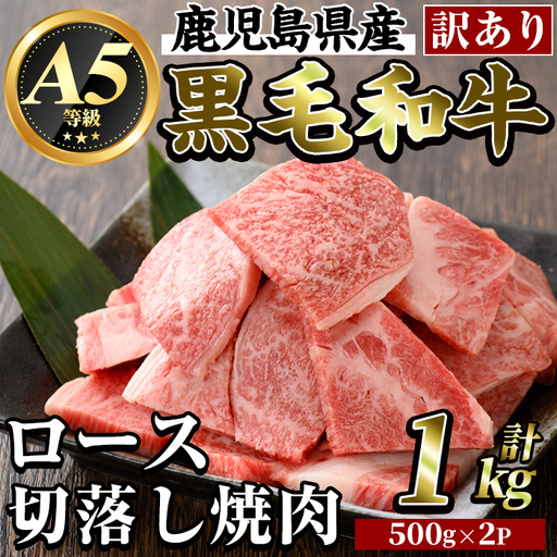 K-321-A ＜訳あり・不揃い＞鹿児島県産黒毛和牛＜A5等級＞ロース切り落とし焼肉(計1kg・500g×2P)【ビーフ倉薗】霧島市 牛肉 ヤキニク 焼き肉 国産 鹿児島県産 黒毛和牛 肉 精肉 牛