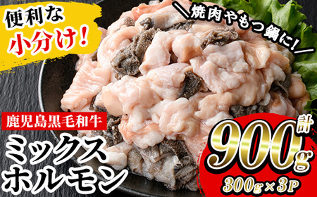 鹿児島県産黒毛和牛ミックスホルモン 900g(300g×3P) 国産 鹿児島県産 黒毛和牛 モツ もつ鍋 焼肉 ホルモンミックス お取り寄せ 冷凍 生冷凍[A-1738H]