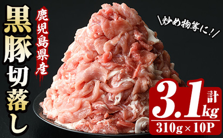 鹿児島県産恵味の黒豚 切落しセット 小分けで便利に使える310g×10パック 計3.1kg![A-1735H]