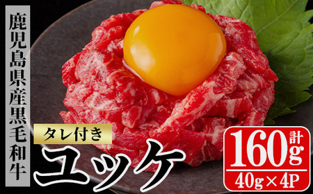 鹿児島県産 黒毛和牛 ユッケ 160g(40g×4P)タレ付き! A4等級以上!冷凍 小分け 国産 鹿児島県産 黒毛和牛 牛肉 赤身 ユッケ[A-1679H]