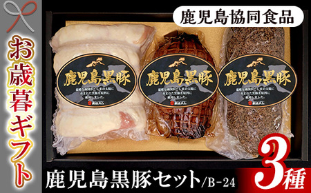 [令和6年お歳暮期間限定] 鹿児島県産 黒豚 ロースハム ブロック 425g・焼豚 225g・ペッパーポーク300g の 詰め合わせ ギフト! 冷蔵 鹿児島 黒豚3種 セット (B-24) [SA-266H]