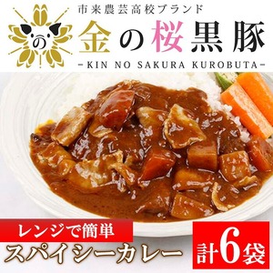 レンジでチン!金の桜黒豚 6食入り「スパイシー カレー 1.2kg(200g×6袋)」 常温保存 国産 の レトルト カレー 袋のまま レンチン お手軽 おとも[A-1122H]