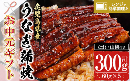 [令和7年お中元対応]鹿児島県産うなぎ蒲焼300g(60g×5袋)レンジ対応可 鹿児島県産 うなぎ蒲焼 をご家庭で! 贈答 ギフト にも![TA-250H]