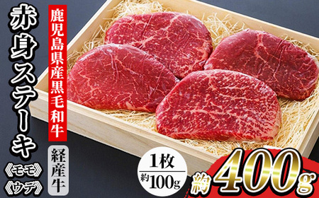 鹿児島県産 黒毛和牛(経産和牛) 赤身 ステーキ 約400g(100g×4枚) 国産 冷凍 小分け 尾崎牧場産[A-1906H]