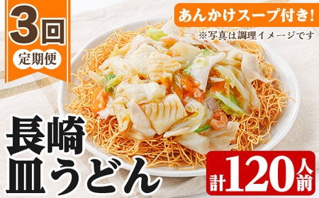 [3か月定期便]長崎 皿うどん 120人前 「2人前(麺100g)×20袋」あんかけ スープ付き を 3回お届け! サクサク 細麺 かた焼きそば 常温保存可 備蓄にも![C-220H]