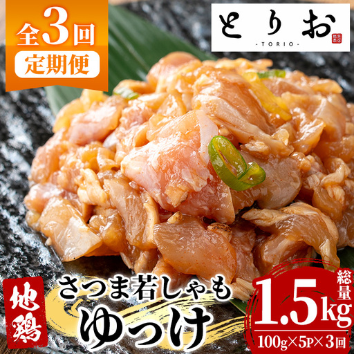 [3か月定期便]鹿児島県産! 地鶏 ゆっけ 1.5kg(100g×5袋×3回) 冷凍 小分け[00-115-10-TK]
