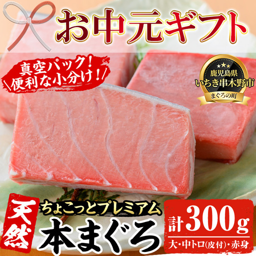 [お中元]天然! 本マグロ 300g(大トロ 100g 中トロ 100g 赤身 100g)☆ちょこっとプレミアム☆ 真空 冷凍 希少 な 本まぐろ のフルセット 刺身 小分け プチ贅沢 [00-041-10-R8OC]