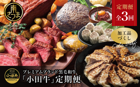 [全3回]プレミアムブランド「小田牛」定期便[加工品づくし] 鹿児島県産黒毛和牛 ハンバーグ コンビーフ ローストビーフ 餃子 焼売 総菜 おかず レトルト 冷凍 小田畜産 南さつま市