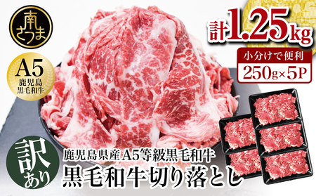 [訳あり]鹿児島県産 A5等級黒毛和牛切落し 計1.25kg(250g×5P) 国産牛 牛肉 国産 おかず カレー 牛丼 肉じゃが カミチク 切り落とし 小分けパック 冷凍牛肉 おかず カレー お肉 小分け 冷凍 カミチク