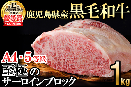 [数量限定]A4・5等級 鹿児島県産黒毛和牛うしの中山サーロインブロック1kg 黒毛和牛 和牛 ステーキ サーロイン ブロック 肉 牛肉 国産 九州産 鹿児島県産 赤身 焼肉 日本一 ランキング 人気 A4 A5