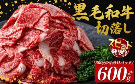 [10営業日以内に発送]国産黒毛和牛切落し計600g(300g×2P) 牛肉 牛 切り落とし 切落し 小間切れ 小分け 真空パック 牛丼 カレー 肉じゃが 真空パック 黒毛和牛 すぐ届く 短納期 a0-374-10d
