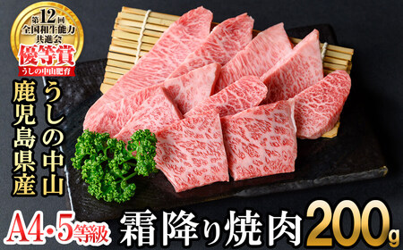 [A4・A5等級]鹿児島県産黒毛和牛 うしの中山 霜降り焼肉用200g 黒毛和牛 和牛 肉 牛肉 国産 九州産 鹿児島県産 焼肉 霜降り 日本一