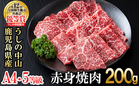 [A4・A5等級]鹿児島県産黒毛和牛 うしの中山 赤身焼肉用200g 黒毛和牛 和牛 肉 牛肉 国産 九州産 鹿児島県産 焼肉 赤身 日本一
