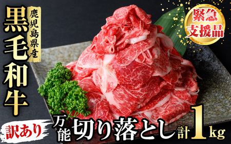 [緊急支援品][訳あり]黒毛和牛万能切り落とし肉 計1kg(500g×2P)鹿児島県産 黒毛和牛 和牛 切り落とし 肉 牛肉 国産 九州産 赤身 薄切りすき焼き しゃぶしゃぶ カレー 小分け 煮込み 訳あり 訳アリ 切落し