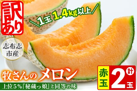 [冬限定・数量限定]牧さんの訳ありメロン 赤玉(赤肉)計2玉 メロン マスクメロン 果物 くだもの デザート 赤肉 訳あり b0-105-w