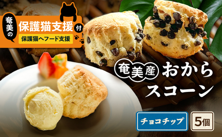 [ 奄美 の 保護猫 支援 ( 保護猫フード 10日分 )]+ おからスコーン ( チョコチップ ) 5個 入り A071-004-02 菓子 スイーツ スコーン 支援 プロェクト cafeCOVOTANA ふるさと納税 鹿児島 奄美市 おすすめ ランキング プレゼント ギフト