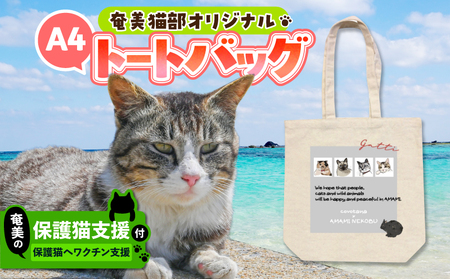 [ 奄美 の 保護猫支援 ( ワクチン代 )] + A4 トートバッグ A071-013 バッグ 鞄 カバン かばん A4トートバッグ アマミノクロウサギ 保護猫プロジェクト cafeCOVOTANA ふるさと納税 鹿児島 奄美市 おすすめ ランキング プレゼント ギフト