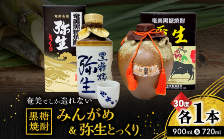 奄美 でしか造れない 黒糖焼酎 みんがめ 30度 900ml ＆ 弥生とっくり 30度 720ml 2本入セット A185-031 焼酎 酒 お酒 アルコール 黒糖 本格焼酎 弥生 ロック 水割り お湯割り 美味しい 川崎商店 ふるさと納税 鹿児島 奄美市 おすすめ ランキング プレゼント ギフト