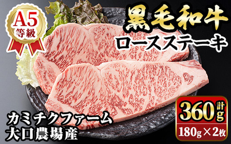 isa686 鹿児島県(カミチクファーム 大口農場)産 黒毛和牛ロースステーキ(計360g・180g×2枚) 黒毛和牛 ロース ステーキ 和牛 国産牛 最高 A5 ランク 雌牛 霜降り 赤身 焼肉 旨味 口どけ BBQ バーベキュー アウトドア サシ 冷凍 [お肉の直売所 伊佐店]