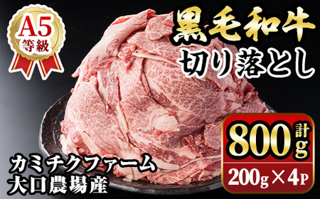 isa692 鹿児島県(カミチクファーム 大口農場)産 黒毛和牛切り落とし(計800g・200g×4パック) 黒毛和牛 切り落とし 和牛 国産牛 高級肉 A5 ランク 霜降り 赤身 牛肉 薄切り スライス 多用途 日常使い ごちそう 人気 おすすめ 高タンパク [お肉の直売所 伊佐店]