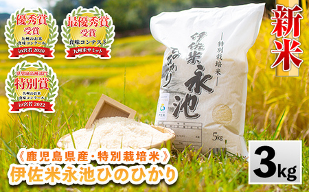  令和6年産 新米 特別栽培米 伊佐米永池ひのひかり(3kg)伊佐市 特産品 鹿児島 永池 お米 米 白米 精米 伊佐米 九州米サミット 食味コンテスト 最優秀賞受賞 ヒノヒカリ[エコファーム永池]