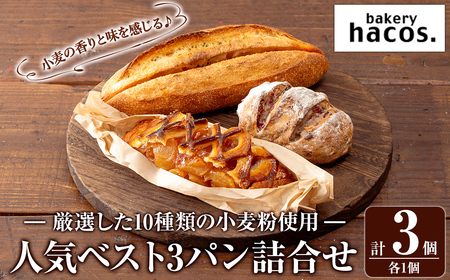 a985-A ハコスの人気ベスト3パン詰合せセット(各1個・計3個)[bakery hacos]姶良市 パン 冷凍パン 詰め合わせ 惣菜パン 菓子パン パイ アップルパイ めんたいフランス クランベリーチーズ