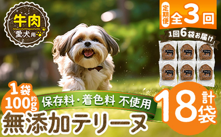 a1055-D [3回定期便][保存料・着色料 不使用]愛犬用無添加牛テリーヌ6袋×3回(1袋約100g・合計約1.8kg)[Nフードサービス]姶良市 牛 テリーヌ 犬 ドッグ ペット フード エサ おやつ ごはん ご飯 間食 ご褒美 ペット関係
