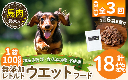 a1071-G [3回定期便][増粘多糖類・食品添加物不使用]愛犬用無添加レトルトパック 馬ウェットフード6袋×3回(1袋約100g・合計約1.8kg)[Nフードサービス]姶良市 ドッグ フード パウチ 犬 ペット おやつ ごはん ご褒美 ペット関係 常温 常温保存