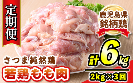 s527 【定期便3回】鹿児島県産銘柄鶏・さつま純然・若鶏もも肉(計6kg・2kg×3回)  鹿児島 国産 九州産 鶏肉 モモ肉 若鶏 精肉 唐揚げ チキンソテー 照り焼き 鍋【江夏商事】