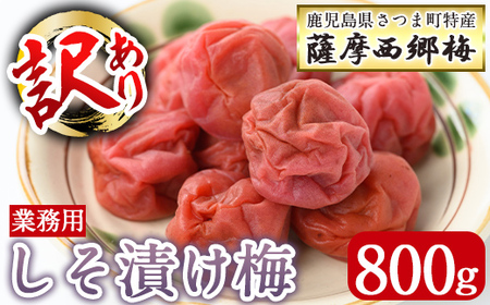 s579 [訳あり・業務用]薩摩西郷梅しそ漬け梅(800g)まろやか 南高梅 梅 梅干し うめぼし 紫蘇 しそ 粒 大きい 業務用 訳あり 簡易包装 常温[薩摩西郷梅生産組合]