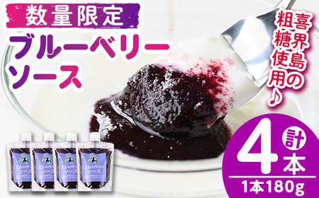 s669 ≪毎月数量限定≫ブルーベリーソース(計4本・1本180g) 鹿児島 国産 九州産 フルーツ 調味料 フルーツソース ジャム ブルーベリー 自家栽培 [田野農園]