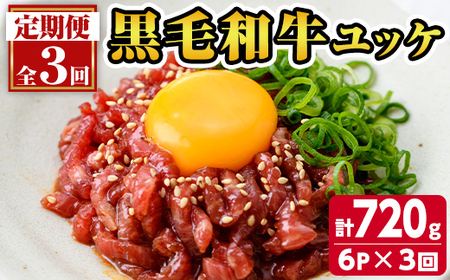 s706 [定期便・全3回(隔月)]鹿児島県産黒毛和牛ユッケ(計720g・40g×6パック×3回) 鹿児島 国産牛 九州産 牛肉 黒牛 生食用 小分け 冷凍 ユッケ 黒毛和牛 牛 [カミチク]