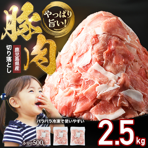 【数量限定】【2か月以内順次発送】小分け＆パラパラで使い勝手抜群！安心の鹿児島県産 豚肉 切り落とし (計2.5kg・500g×5P) 訳あり 小間切れ 小分け 冷凍 ふるさと納税 豚肉 切り落とし 【スターゼン】starzen-1639-S