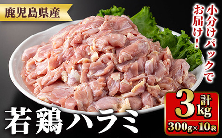 y538 鹿児島県産若鶏ハラミ(300g×10袋・合計3kg) 国産 鶏肉 鳥肉 肉 若鶏 お肉 ハラミ 希少 小分け 冷凍 真空パック [TRINITY]